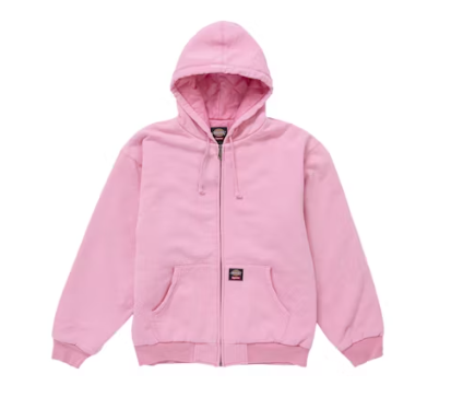 Supreme Dickies Quilted Lined Zip Up Hoodie Pink